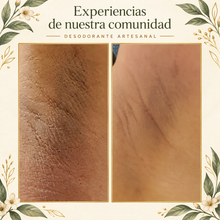 Fotografías comparativas originales de una experiencia con desodorante artesanal, en diseño botánico.