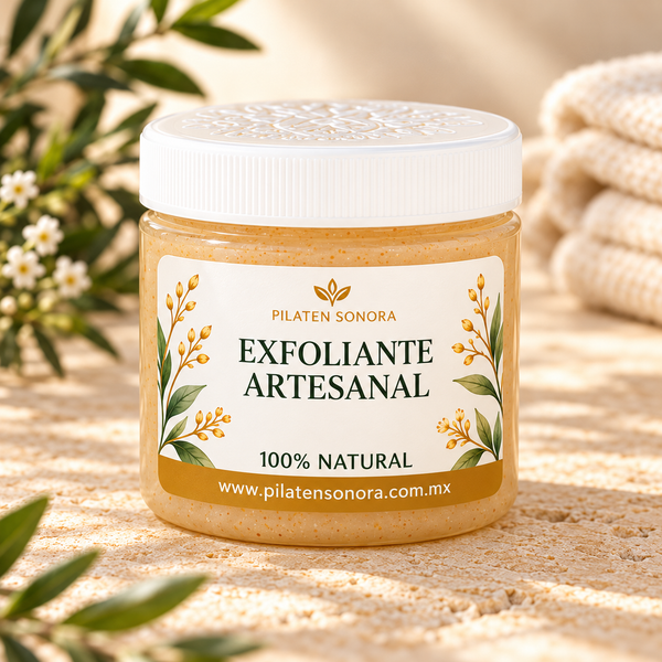 Exfoliante artesanal para axilas Pilaten Sonora en tarro con etiqueta botánica.